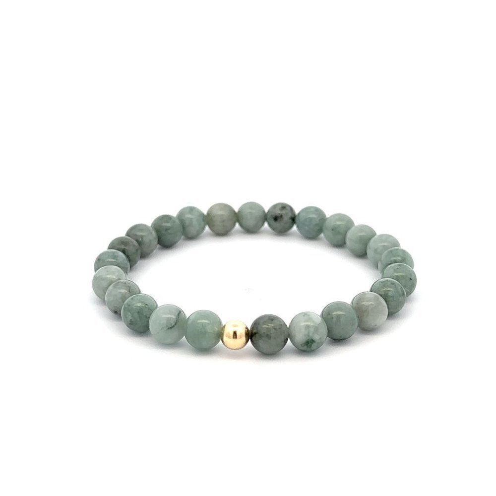 Natural Burmese Jade Gemstones 6mm Stretchable Bracelet 18k Gold Bead Charm